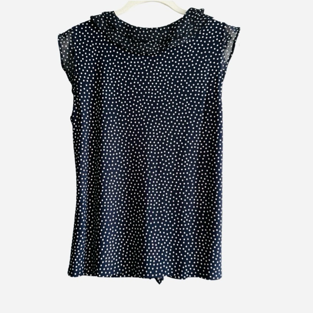 NEW Tommy Hilfiger Cascading Ruffle V-neck Blouse Polka Dot Navy Blue Size M - Picture 2 of 13